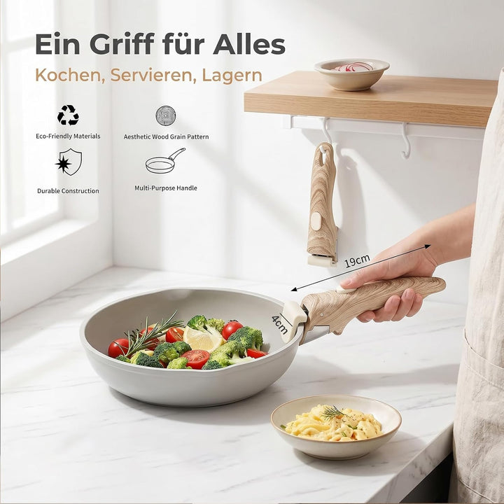Abnehmbarer Griff für Topfset, Pfannengriff Holzmaserung, Pfannenset Abnehmbarer Grif - Universelle