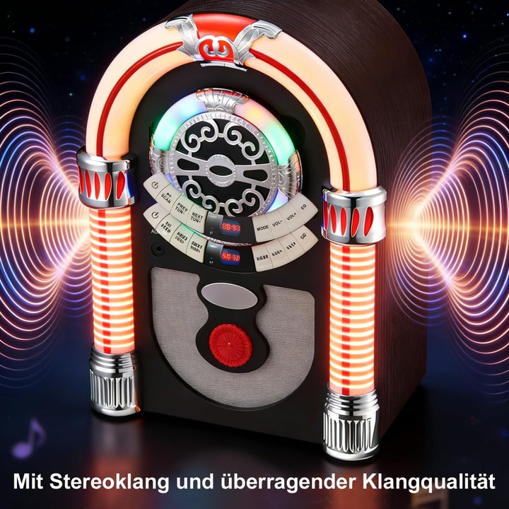 Retro Jukebox Musikbox mit CD-Spieler, Musikanlage Nostalgie Design, Bluetooth, Vintage FM/UKW Radio