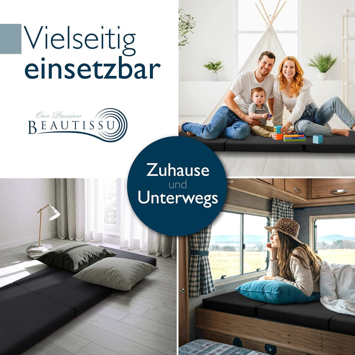 Beautissu Klappmatratze Gästebett klappbar Faltmatratze mit Tragegriff | 80x195cm Schwarz faltbare G
