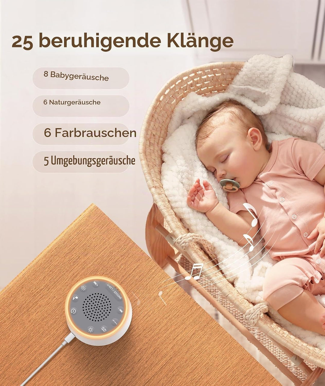 Dreamegg White Noise Machine mit Licht und Wecker, Weisses Rauschen Gerät für Erwachsene und Kinder,