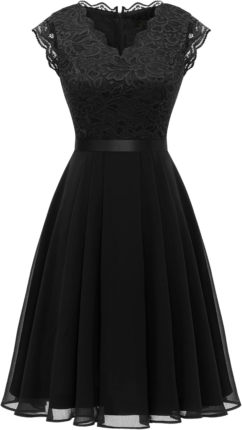 Dressystar Damen Ballkleid Maxi Lang Abendkleider Elegant für Hochzeit Spitzen Cocktailkeid S Kurz-s