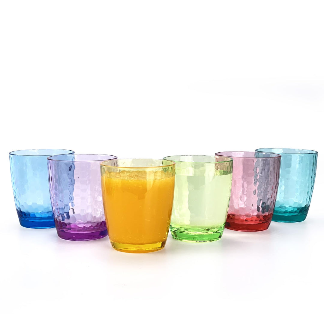 Grosse Acrylgläser, 740 ml, Kunststoffbecher, Set mit 6 transparenten Farben, gehämmerter Stil, BPA-