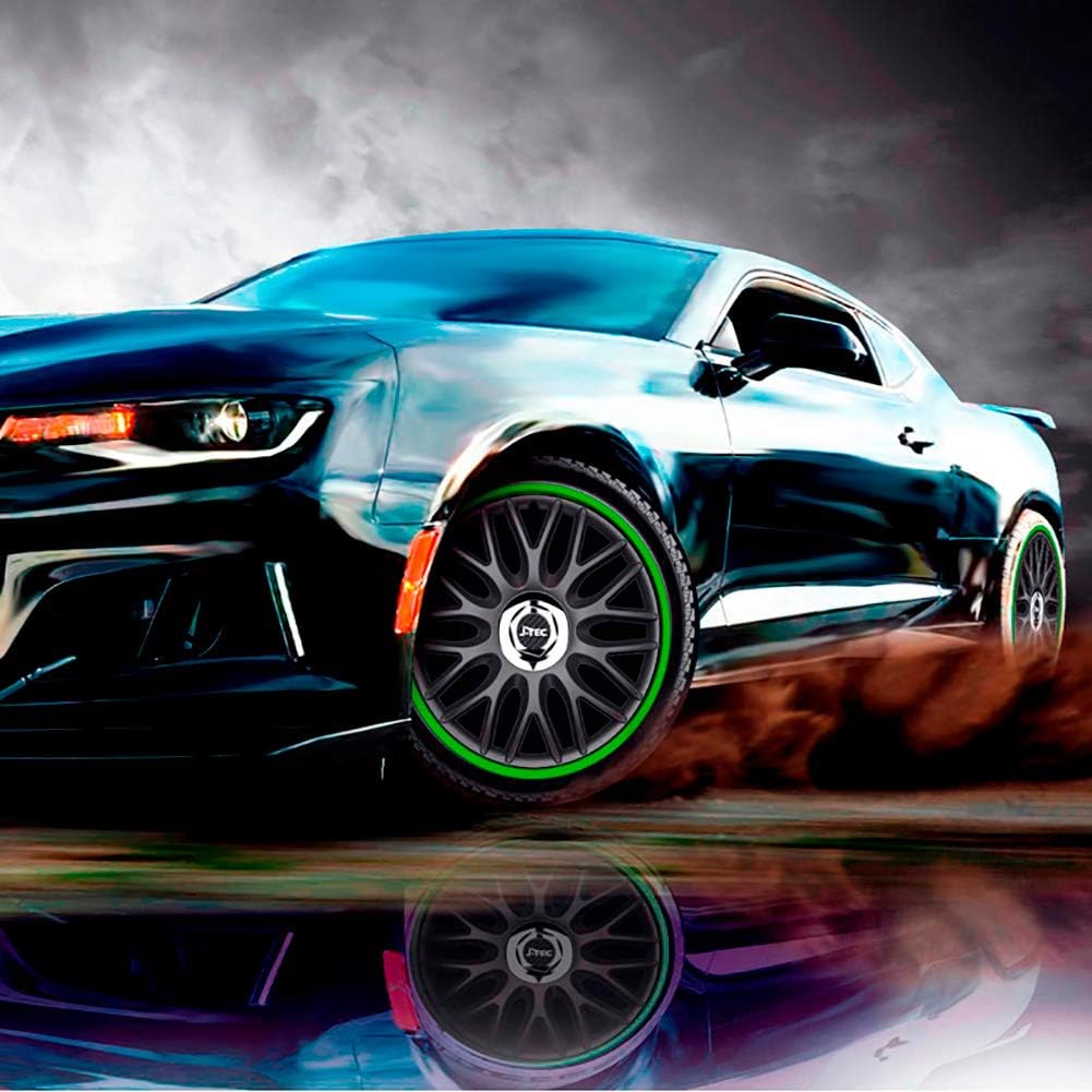 Satz J-Tec Radzierblenden Orden R 14-Zoll Schwarz/Grün + Chrom Ringe 14-inch Schwarz/Grün + Chrom Ri