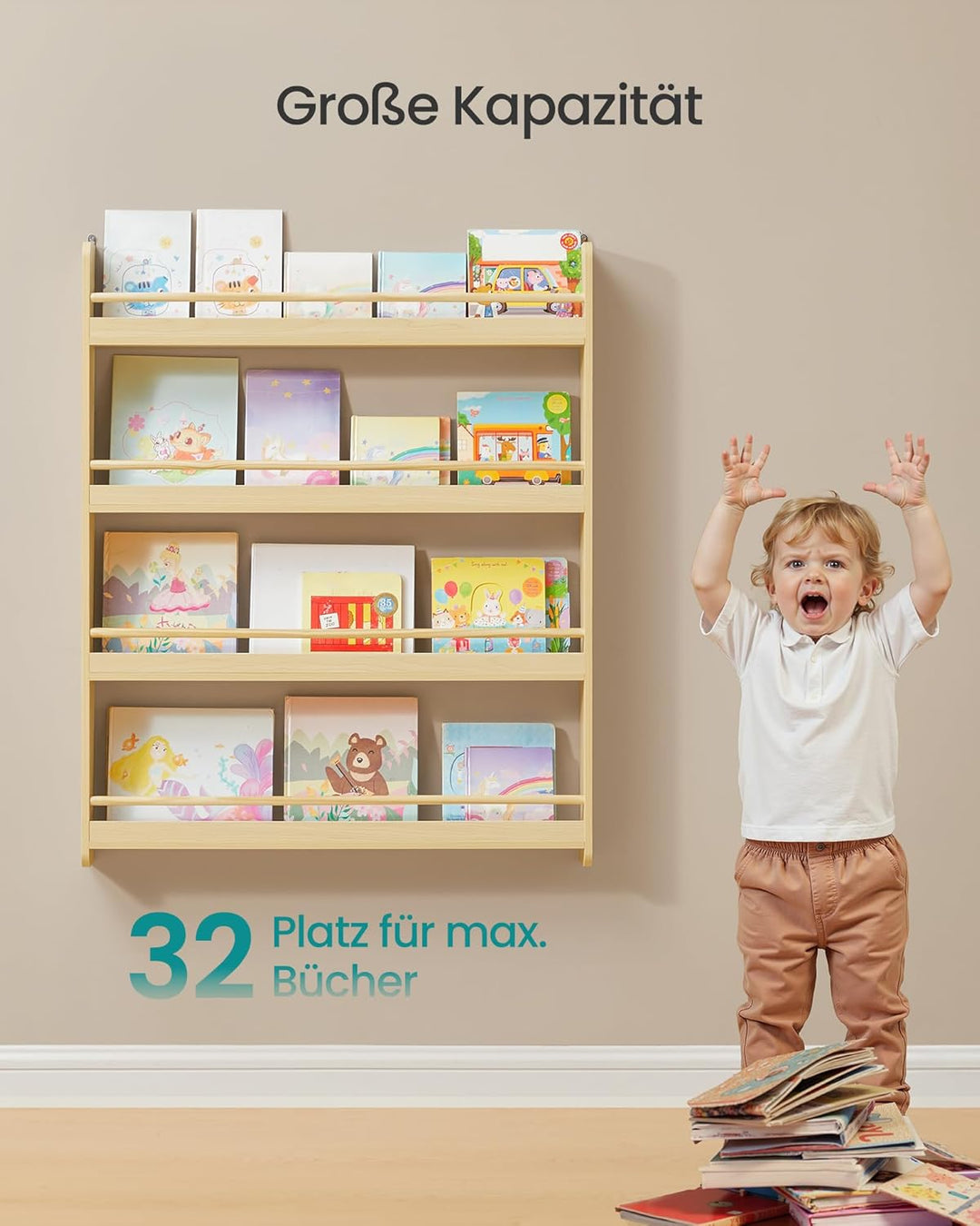SONGMICS Bücherregal Kinder, Kinderregal mit 4 Ebenen, Spielzeugregal, Wandregal, für Kinderzimmer,