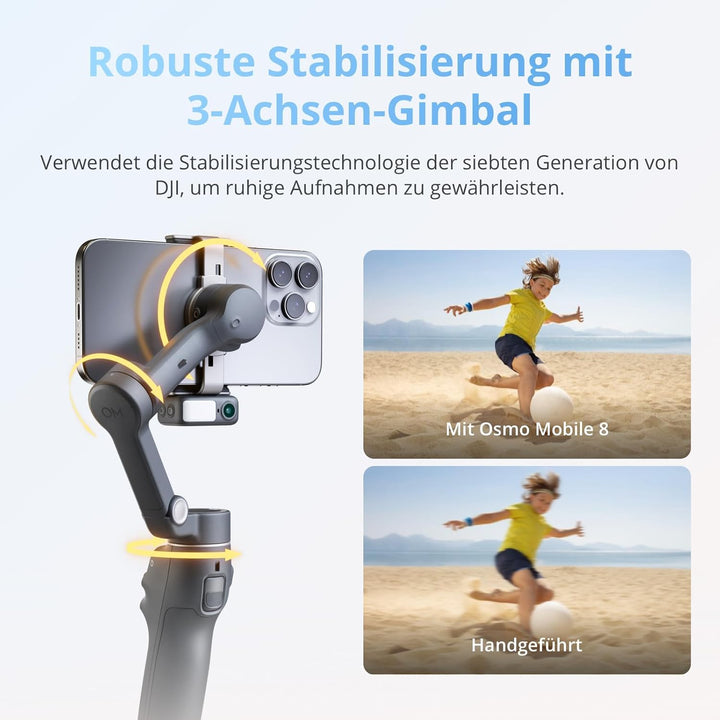 DJI Osmo Mobile 8 + Mic 3, Gimbal-Stabilisator für Smartphones, KI-Native-Tracking mit Audio und Bel