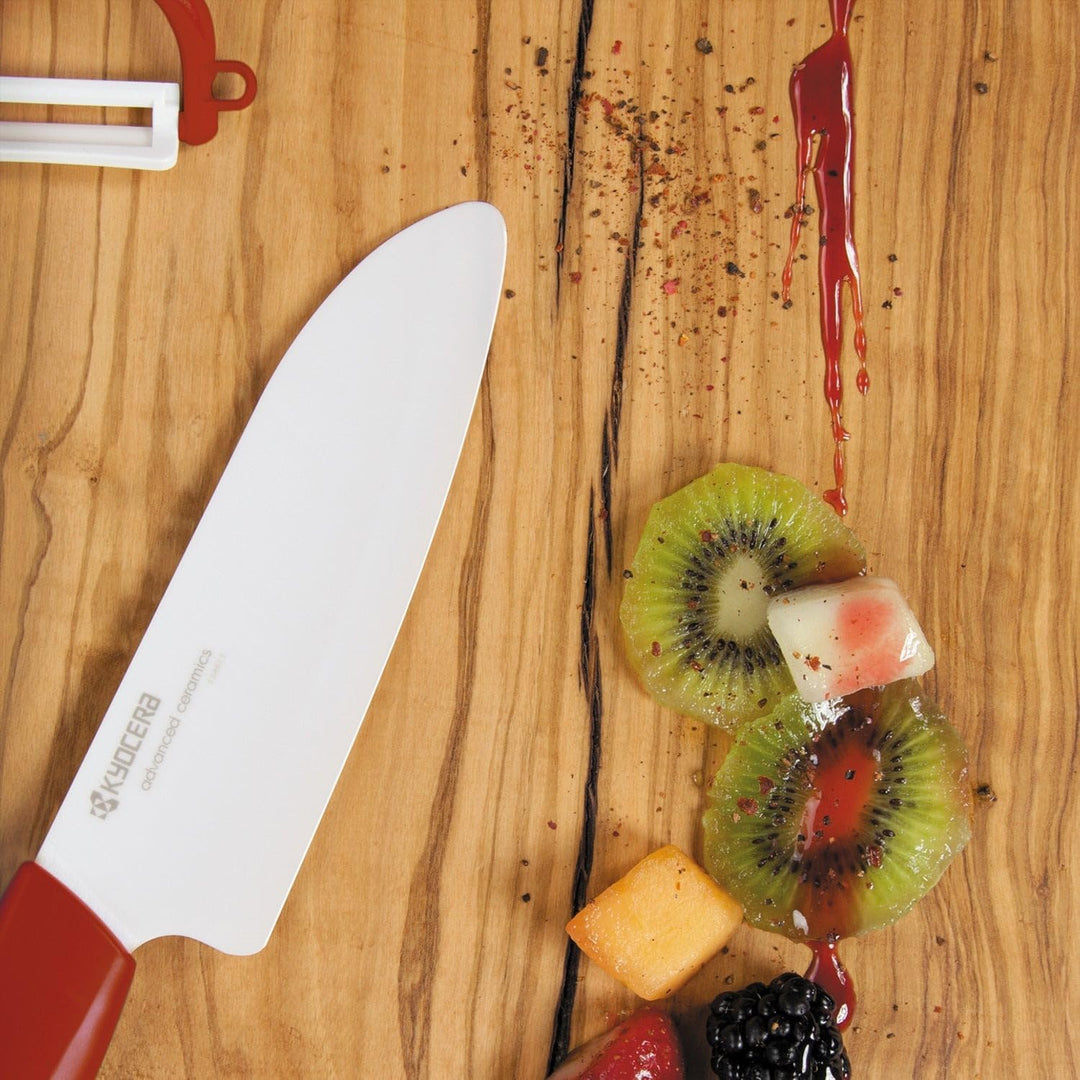 KYOCERA GEN COLOUR Santoku Keramikmesser FK-140WH-RD Santokumesser mit extrem scharfer Keramikklinge
