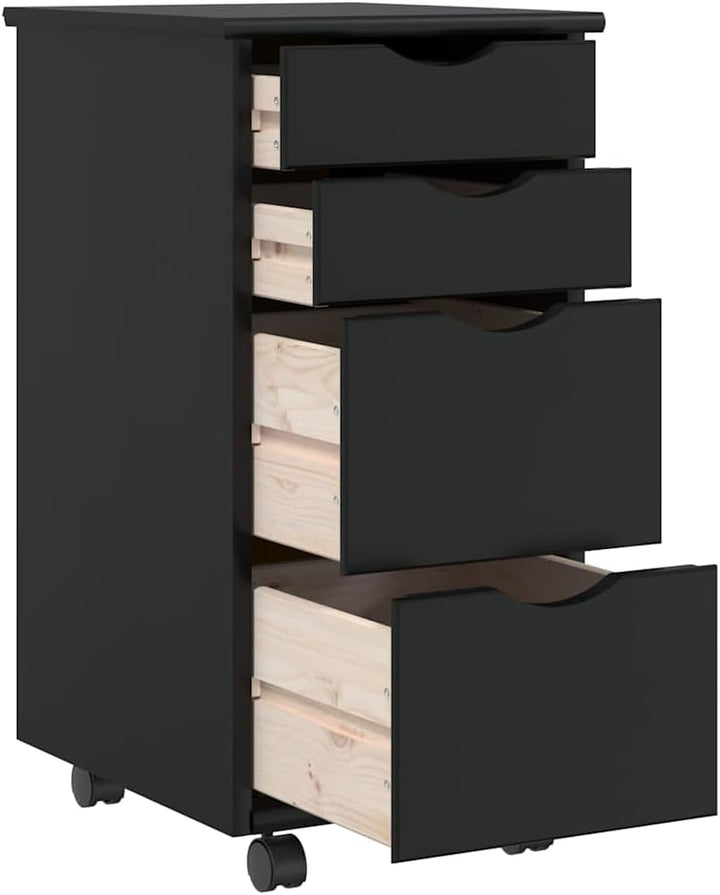 vidaXL Rollschrank mit Schubladen Moss Schwarz Massivholz Kiefer, Kommode, Schubladenschrank, Schrei