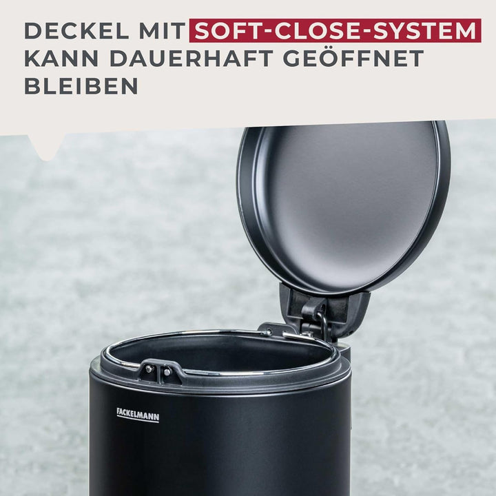 Fackelmann MILANO Pedal-Abfallsammler 3L Black mat – Eleganter Abfalleimer in Schwarz matt, integrie