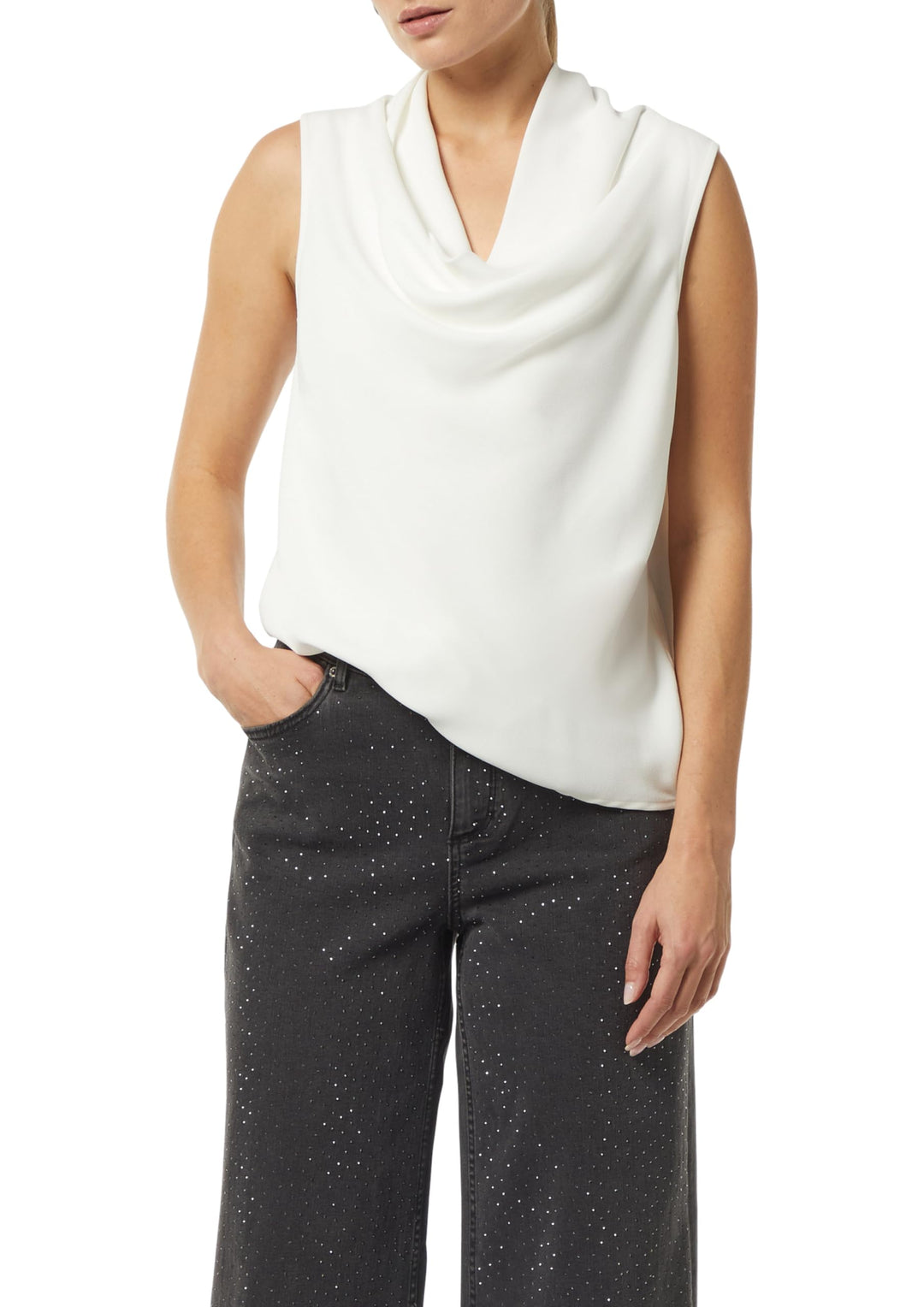 Comma Jersey-Top mit Wasserfall-Ausschnitt 36 0120_weiss, 36 0120_weiß