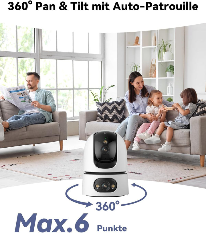 Imou 2K Dual Kameras Überwachung Innen mit KI Mensch/Tier, Nur 2,4 GHz WLAN, 360° PTZ WLAN Überwachu