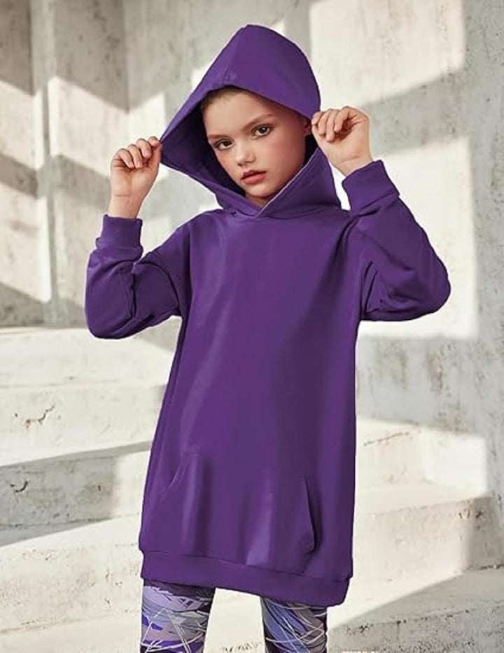 Arshiner Mädchen Hoodie Lang Kinder Winter Kapuzenpullover Mode Freizeit Einfarbiges Sweatshirt für