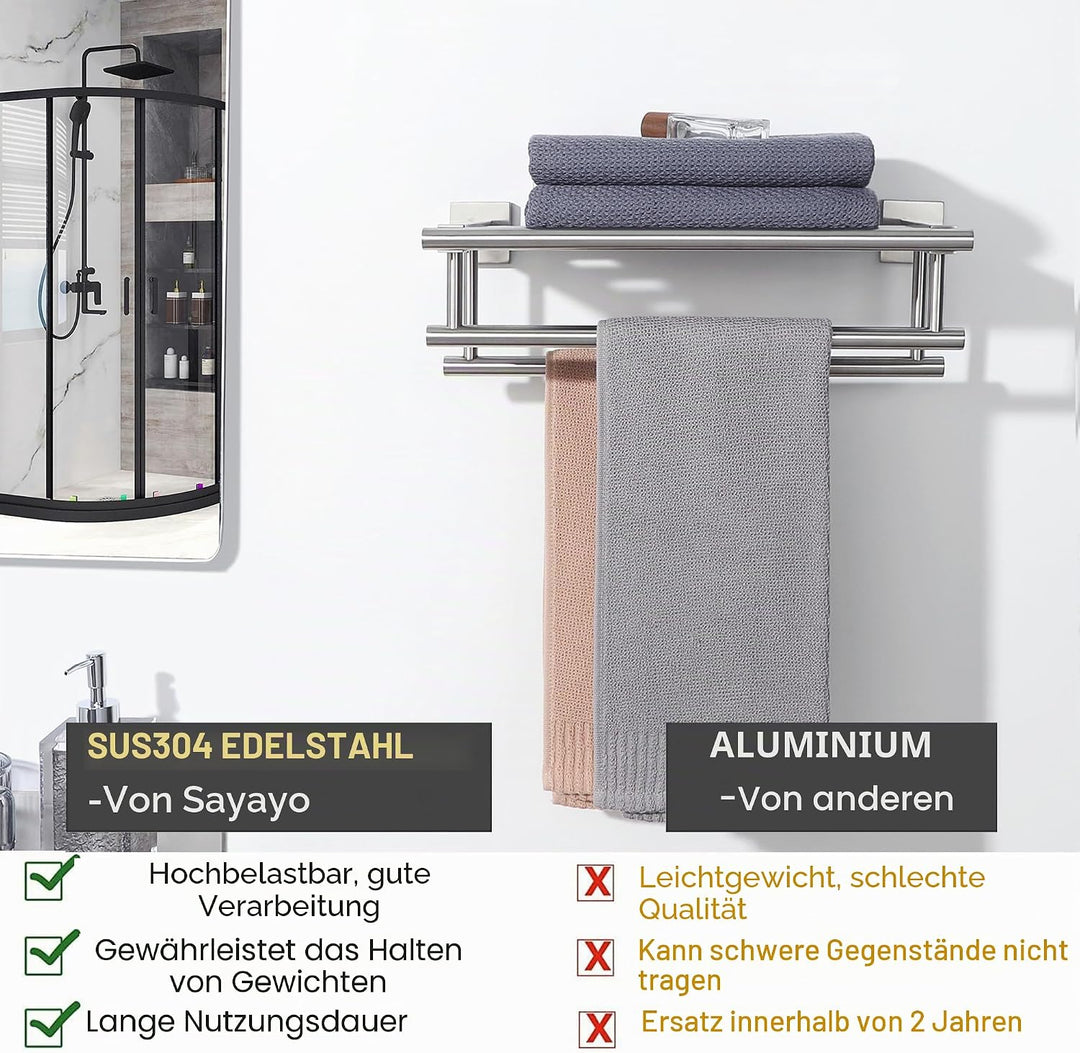 SAYAYO Handtuchhalter Bad Wand Gästehandtuchhalter Wandmontage Edelstahl Premium Doppelt Badetuchhal