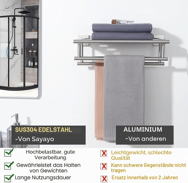 SAYAYO Handtuchhalter Bad Wand Gästehandtuchhalter Wandmontage Edelstahl Premium Doppelt Badetuchhal