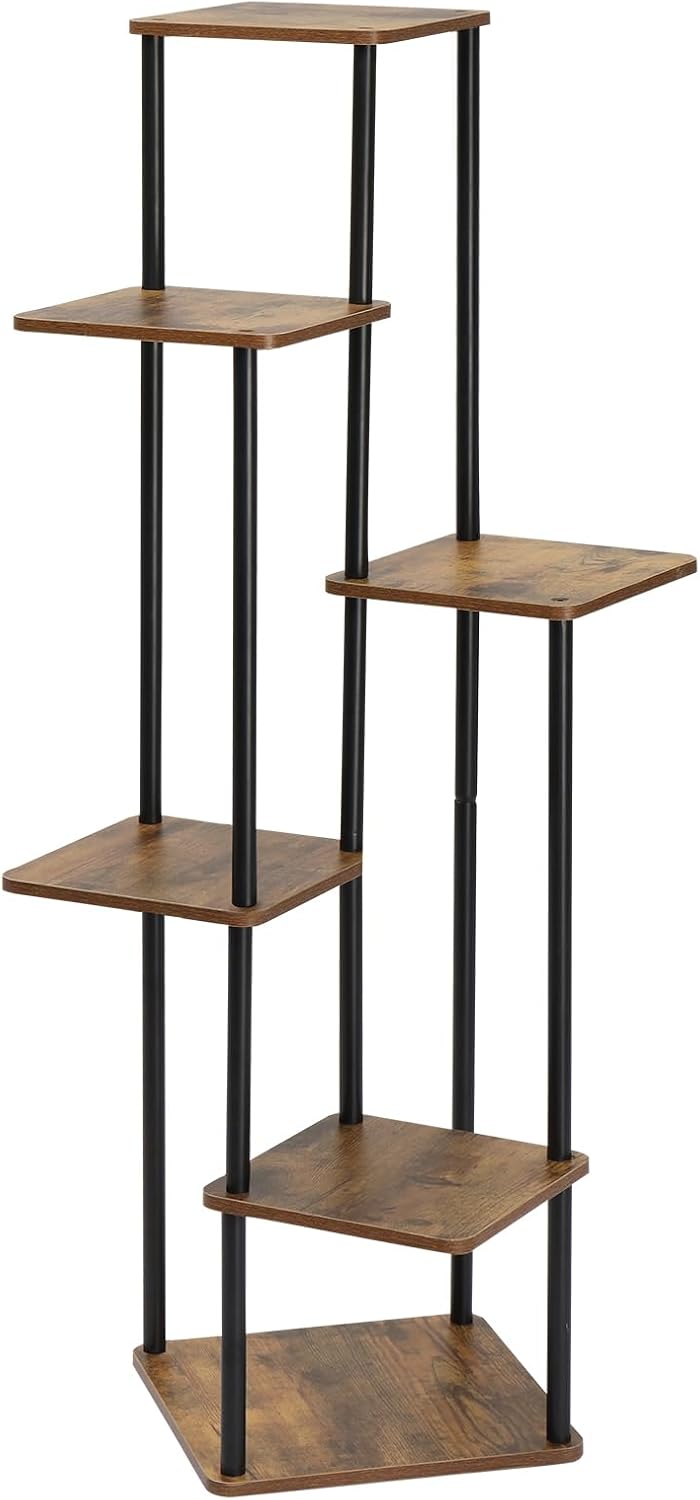 LEADZM 6 Etagen Pflanzenständer Blumenständer, Metall Holz Blumenhocker Blumentreppe Blumenregal, Bl