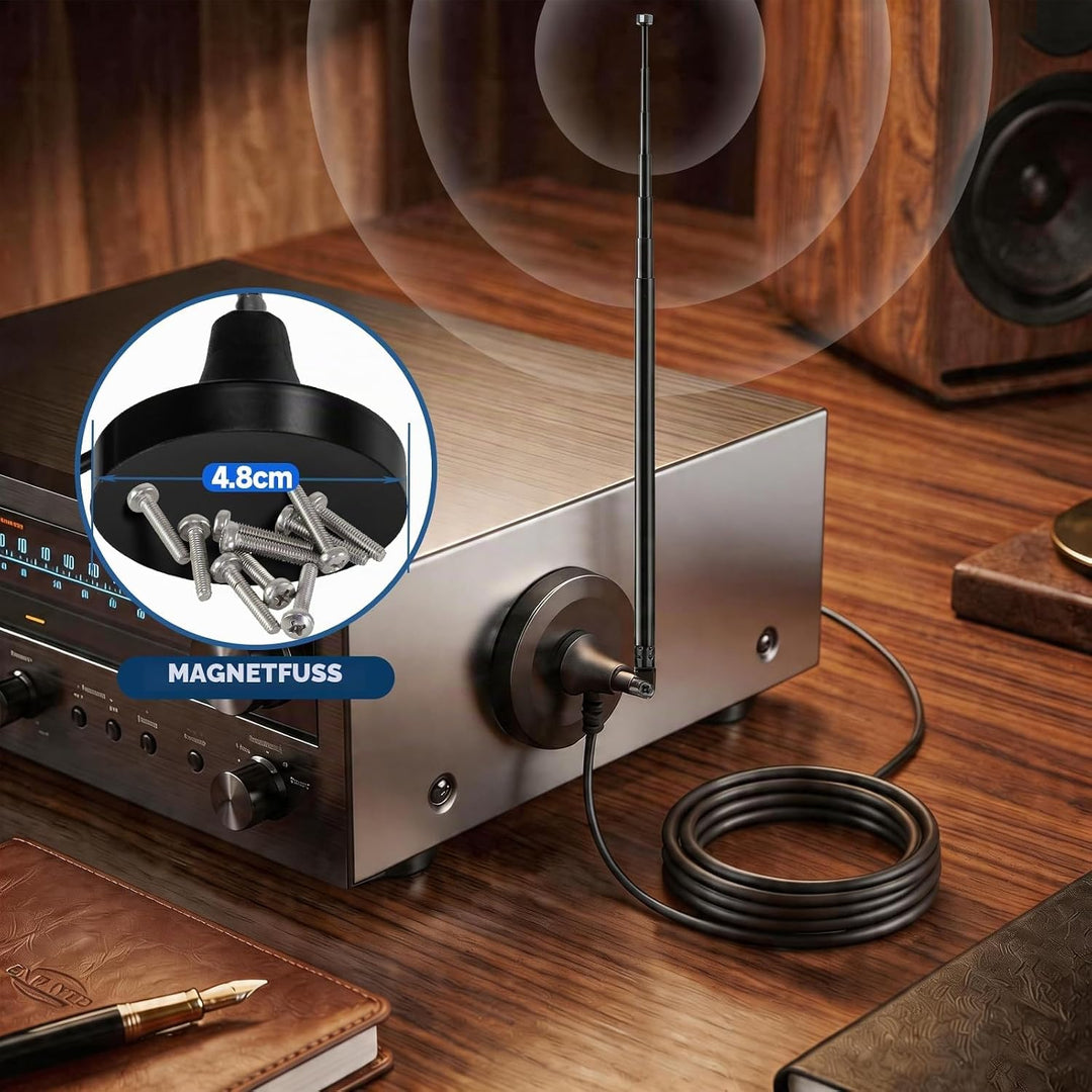 Bingfu DAB+ FM UKW Radio Antenne, Digitale Teleskopantenne mit Magnetfuss, 3m Koaxialkabel, Adapters