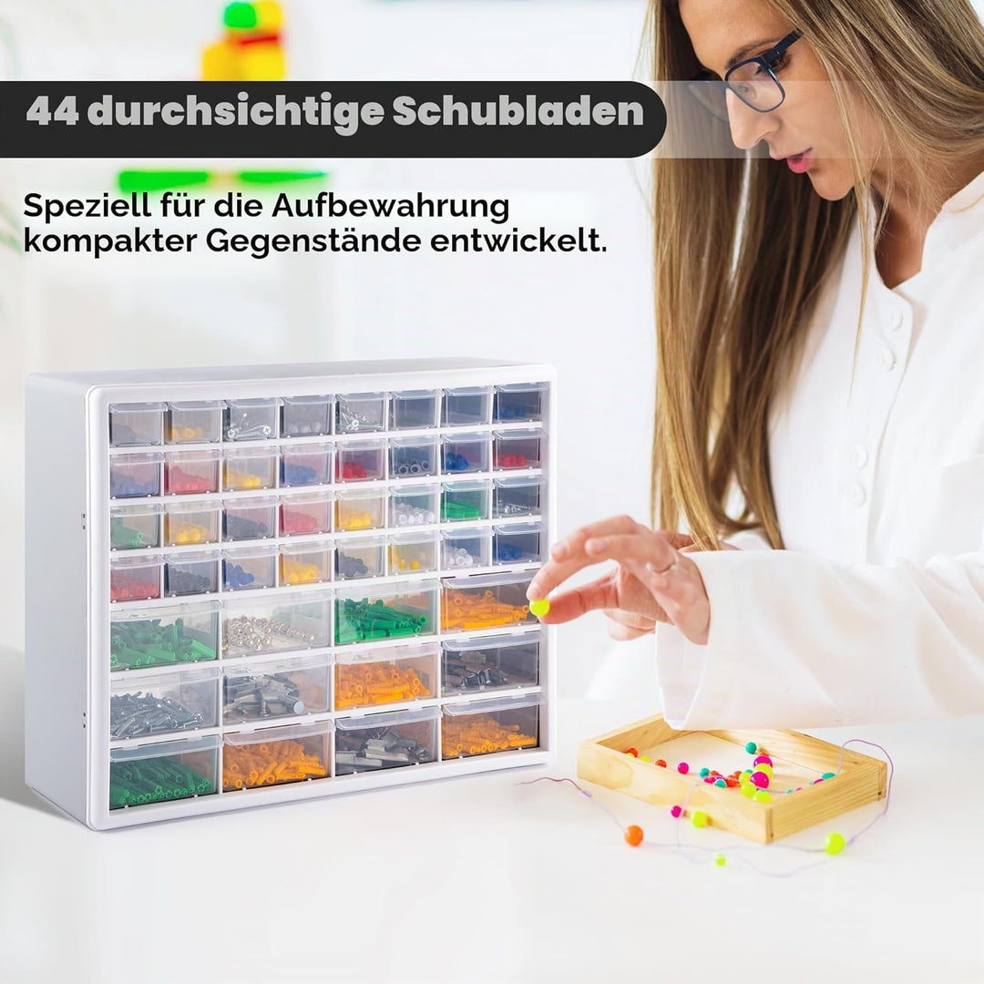 CraftGenes 44 Schubladen Schraubenaufbewahrung Organizer Grau Kleinteileschrank mit leichtgängigen S