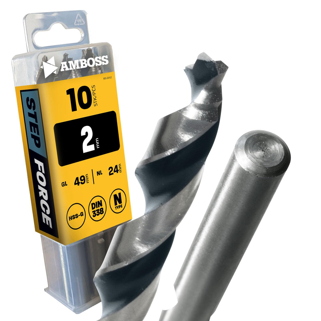 10x Spiralbohrer Step Force Ø2.0 mm - HSS-G DIN 338 für Stahl, Baustahl, Alu, Buntmetalle AMBOSS WER