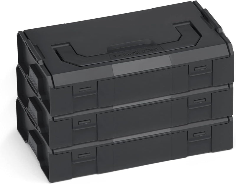 Bosch Sortimo L-BOXX mini Aufbewahrungsbox schwarz Deckel opak 3 Stück im Set |Mini-Werkzeugkoffer |