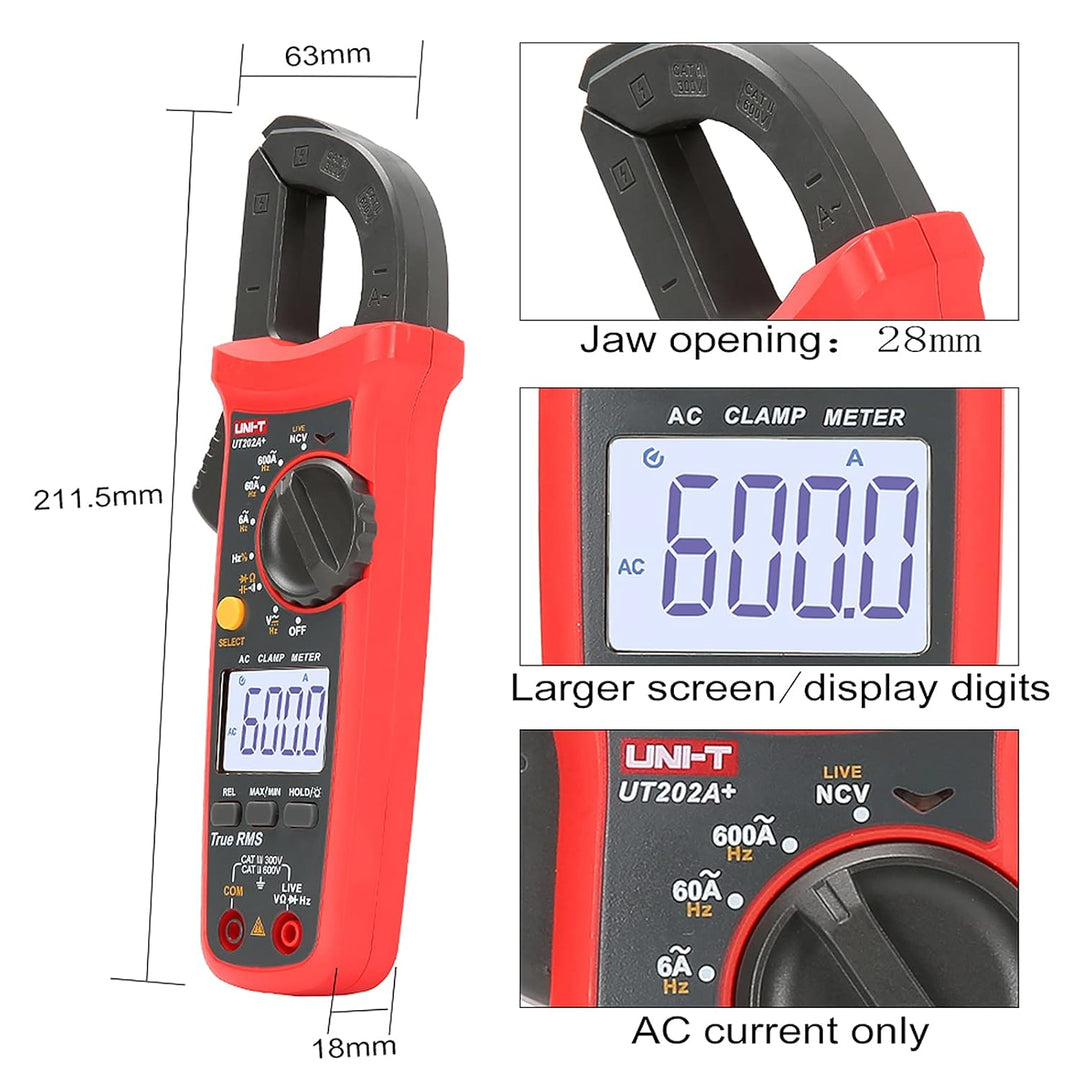 UNI-T UT202A+ Digital clamp meter 6000 Counts Auto Range True RMS Backlight NCV Multimeter, UT202A+