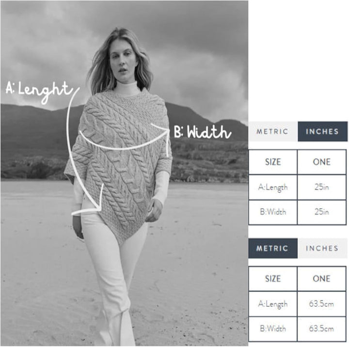 Aran Woollen Mills Superweicher Stilvoll Poncho aus 100% Merinowolle Einheitsgrösse Blau, Einheitsgr