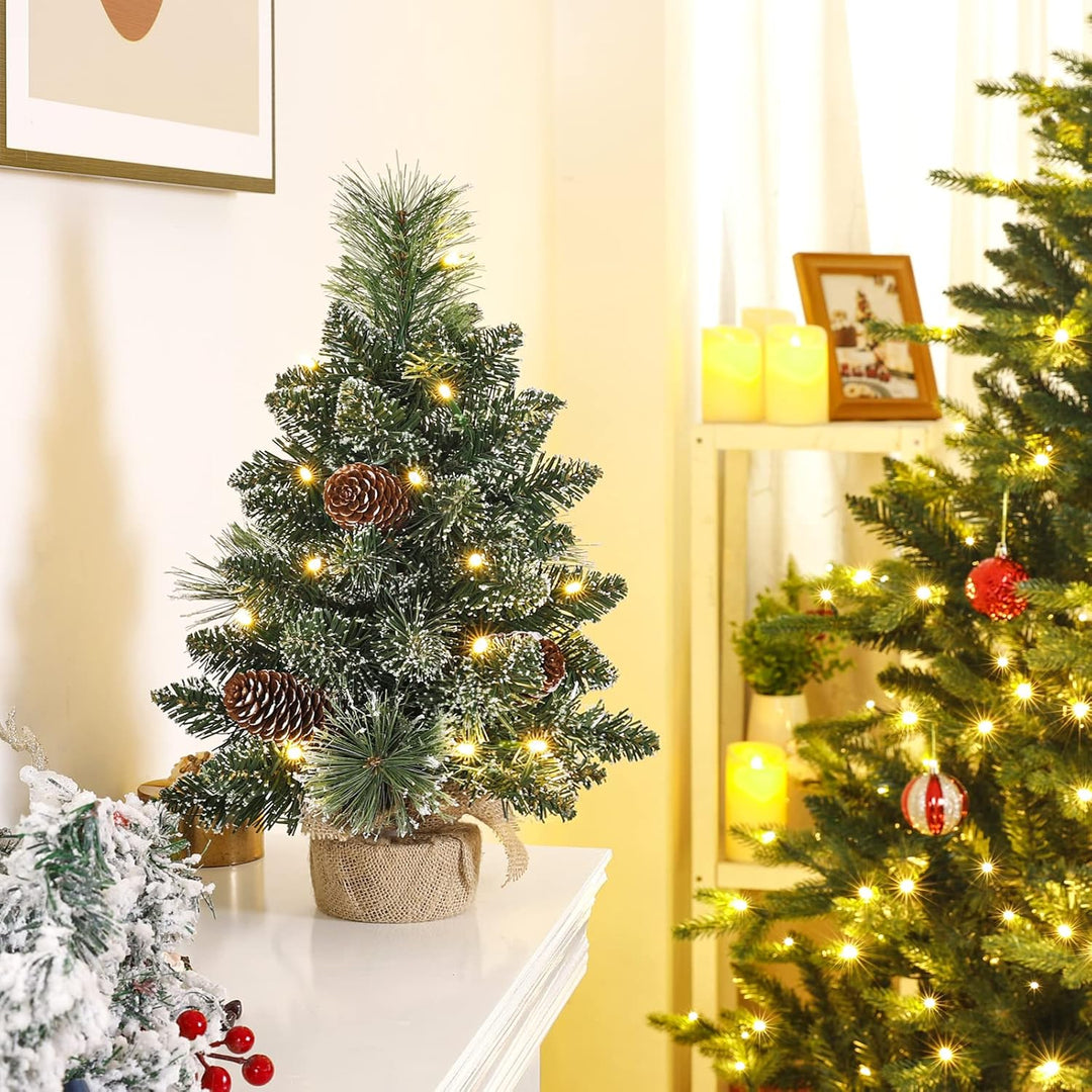 Yorbay Mini Weihnachtsbaum mit Beleuchtung LED und weissem Schnee, 40cm Tannenbaum mit Stern-Baumspi