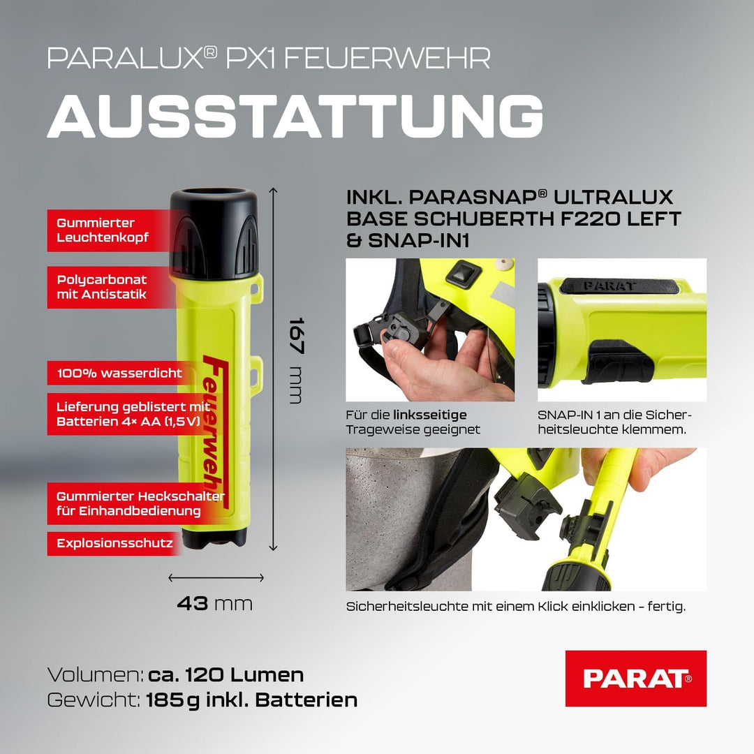 PARAT PARALUX® PX1 FEUERWEHR Set für Schuberth F200/F220 Links | LED Arbeitsleuchte mit 120 Lumen |