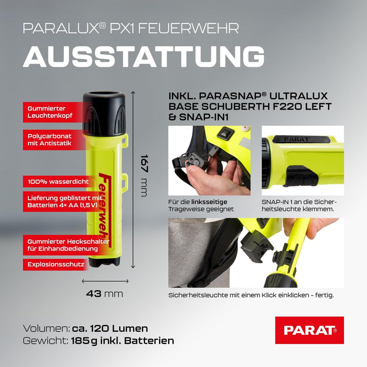 PARAT PARALUX® PX1 FEUERWEHR Set für Schuberth F200/F220 Links | LED Arbeitsleuchte mit 120 Lumen |
