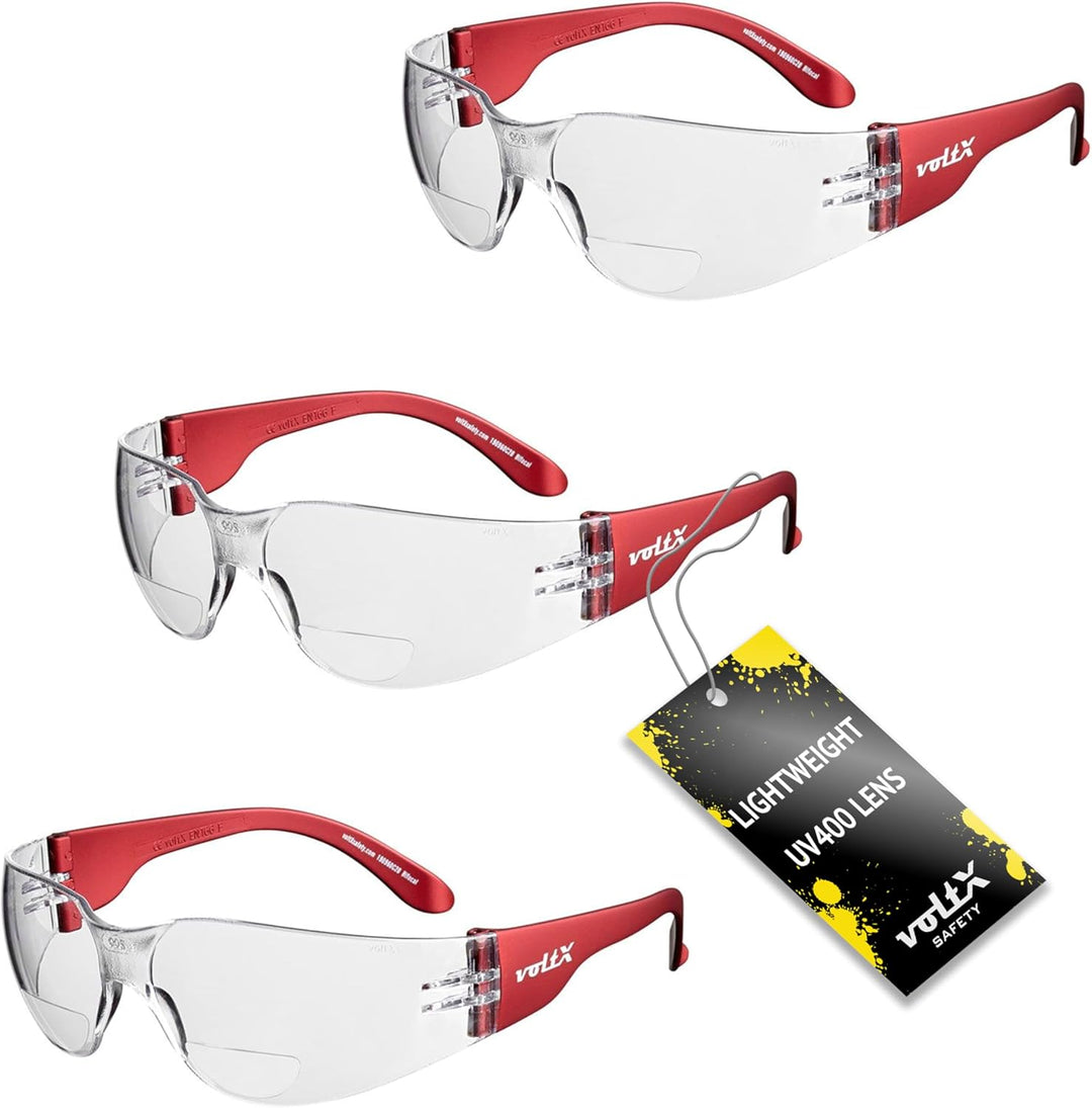 3 x voltX ‘Grafter’ BIFOKALE (KLAR +1.5 Dioptrie) Leichtgewichts Industrie Lesen Schutzbrille, EN166