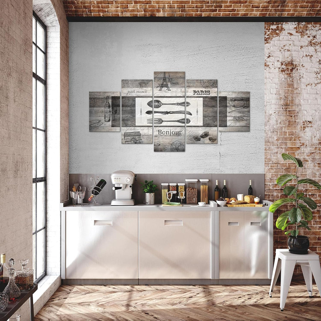 Runa Art Bild Esszimmer Küchenbilder Küche Holz 5 Teilig Vintage Besteck Grau Wandbilder auf Vlies L