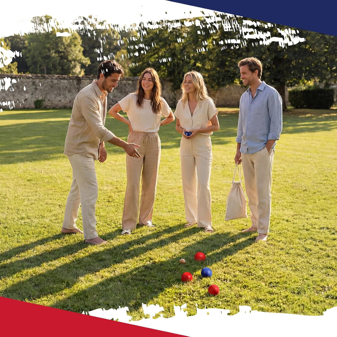 Photect Boule-Petanque-Set mit 6 Bunten Boccia-Kugeln aus Holz, 2 Zielkugeln und 1 Tragetasche aus C