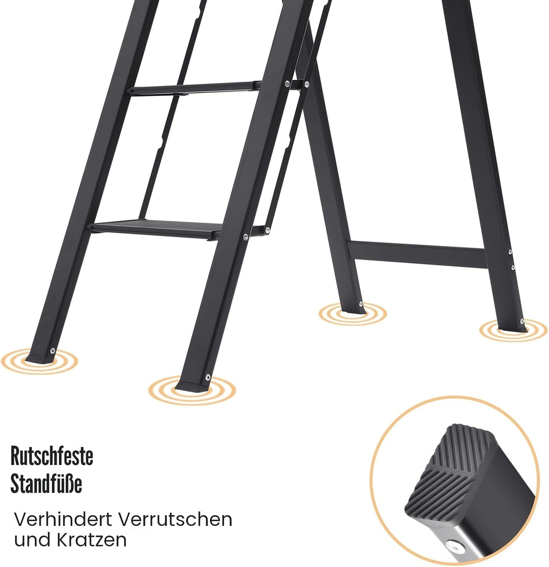 KINGRACK Leiter Aluminium, Trittleiter 4 stufen klappbar, leiter 4 stufen mit Handlauf, rutschfeste
