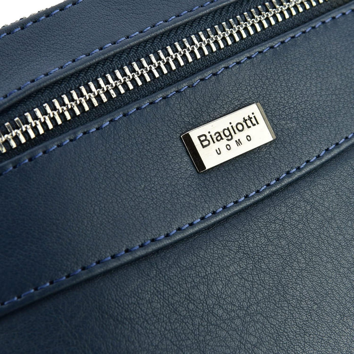 Biagiotti Herren-Handtasche mit verstellbarem Schultergurt, mehrere Taschen aus echtem Leder Blau Kl