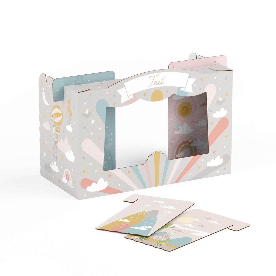 Tisch Puppentheater 47,3 x 75 x 38 cm aus Pappe Theater Karton - Kasperletheater inkl. Kulissen Mini
