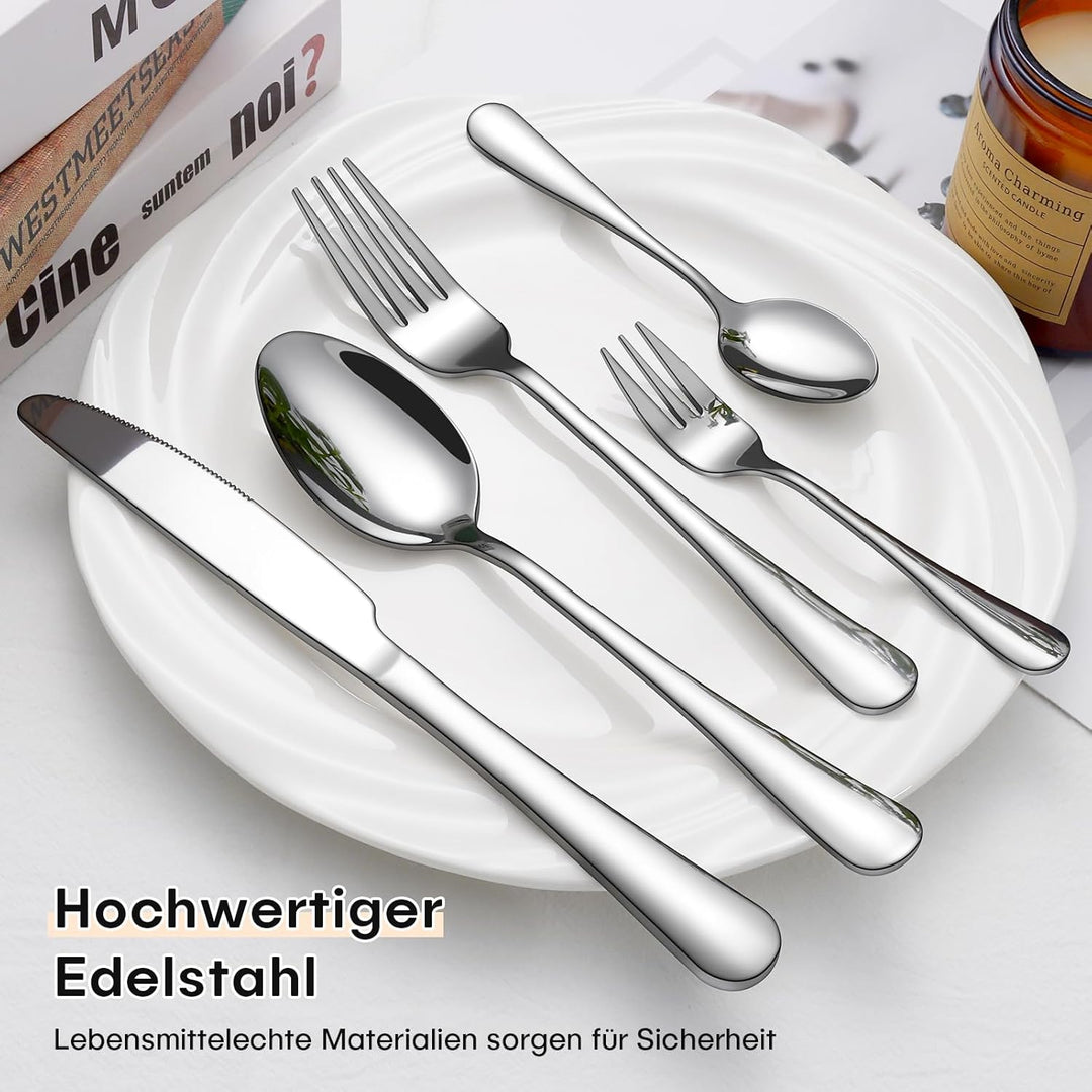 Besteck Set 6 Personen, 30 Teilig Essbesteck Set mit Messer Gabel Löffel, Besteckset Edelstahl Spieg