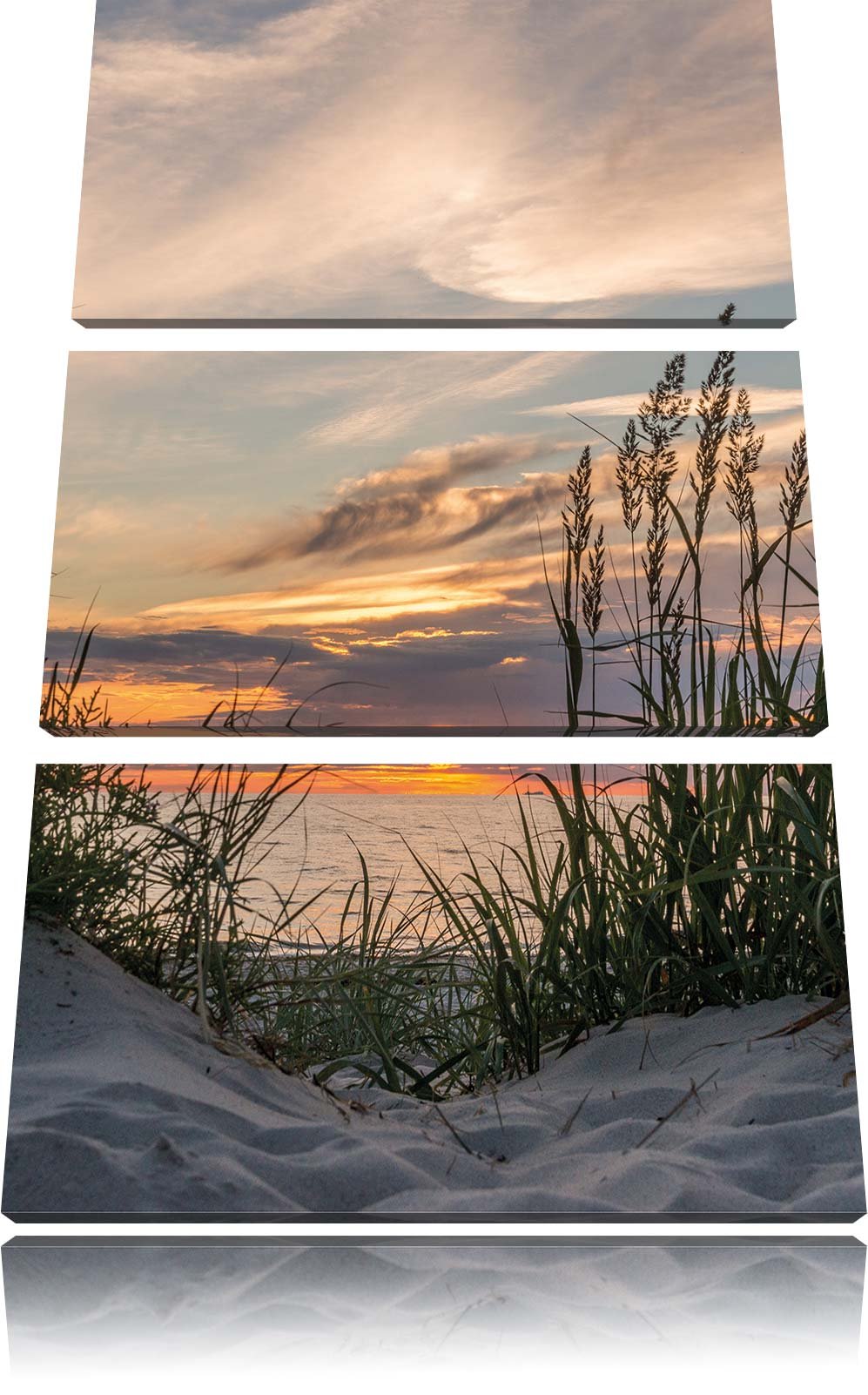 Pixxprint Sanddünen mit Gras als Leinwandbild/Grösse: 3 Teilig (120x80) cm/Wandbild/Kunstdruck/ferti