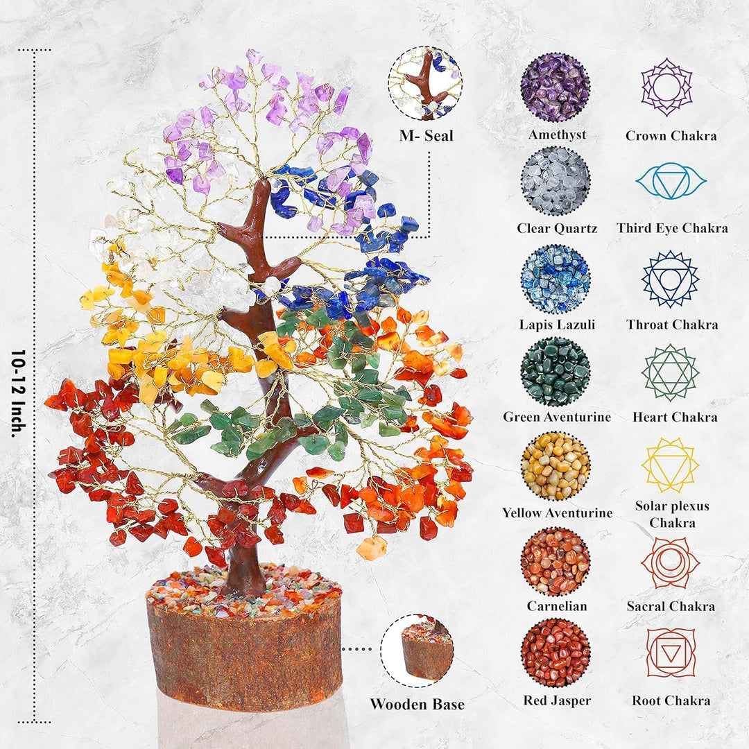 Seven Chakra Natural Gemstone Healing Tree Bonsai for Crystal Reiki Healing Balancing Good Luck Weal