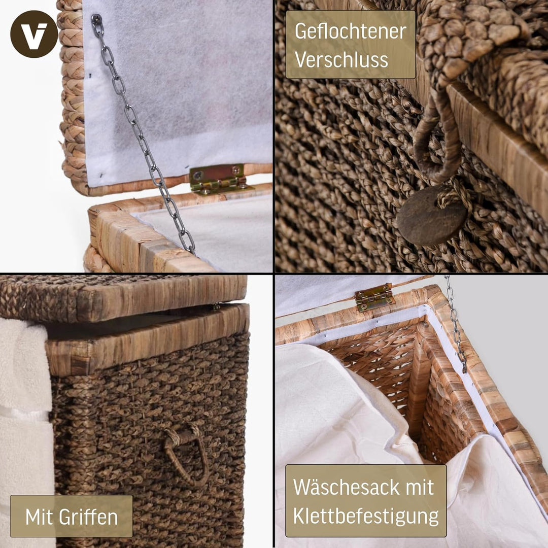 VIVANNO Wäschetruhe aus Wasserhyazinthe - Wäschekorb mit Deckel - 84 cm Braun - Stabile Aufbewahrung
