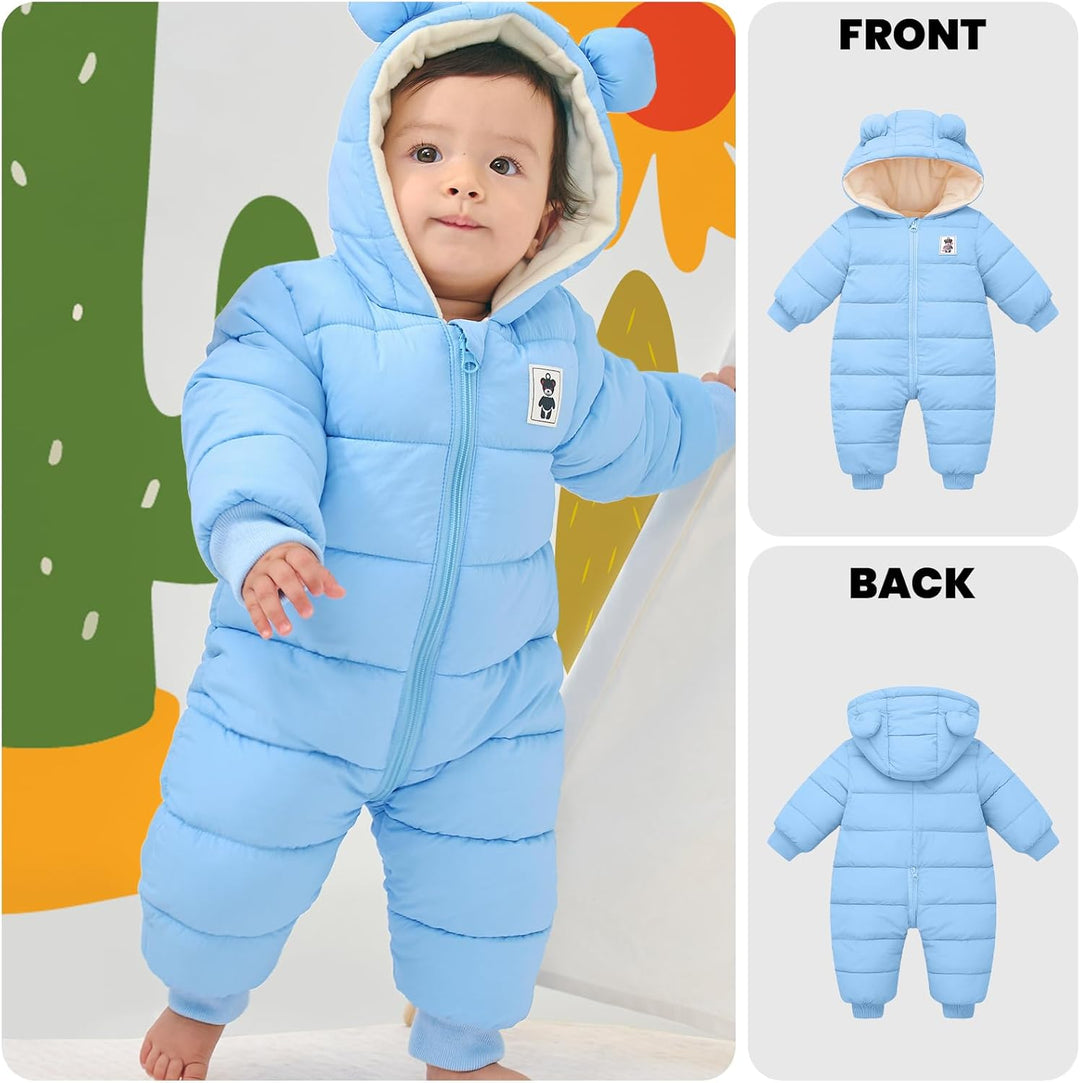 Baby Winter Overall mit Kapuze, Strampler Schneeanzug Jungen Mädchen Langarm Jumpsuit Warm Outfits G