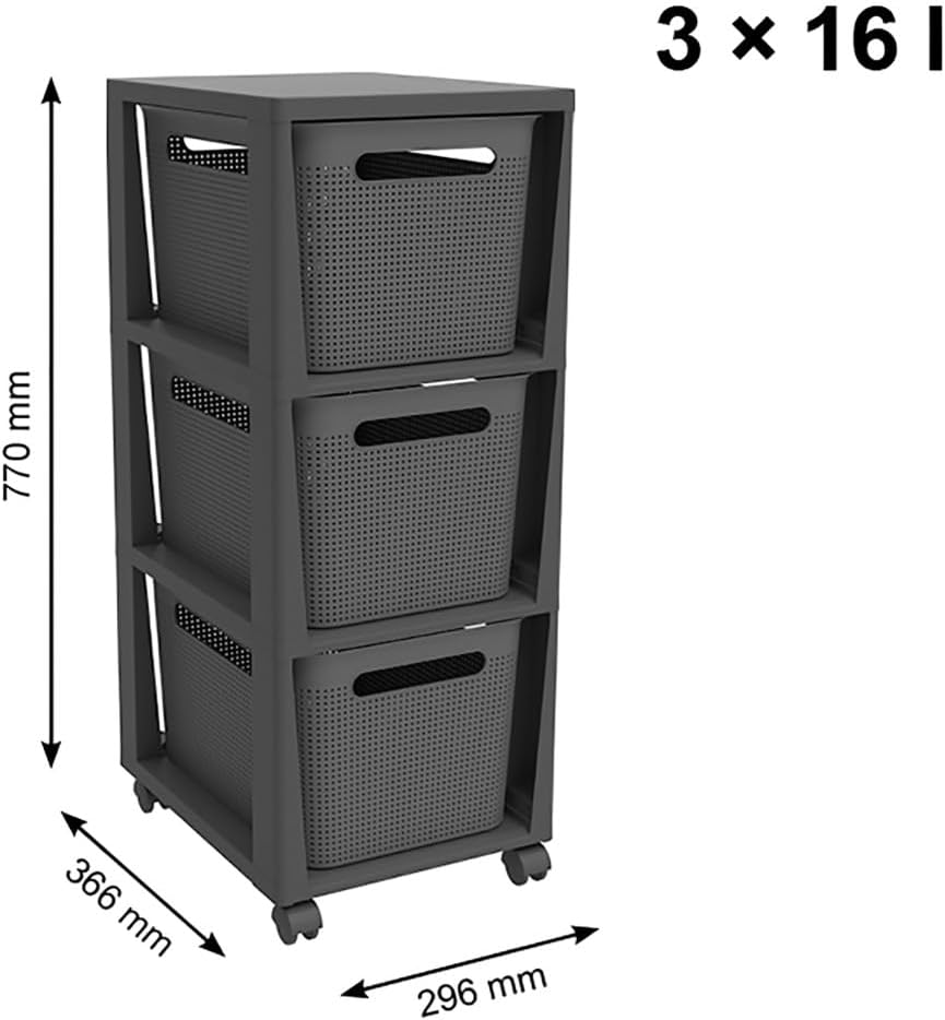 Rotho Brisen Rollcontainer mit 3 Schubladen, Kunststoff (PP recycelt), anthrazit, 3x16l (36,6 x 30,0