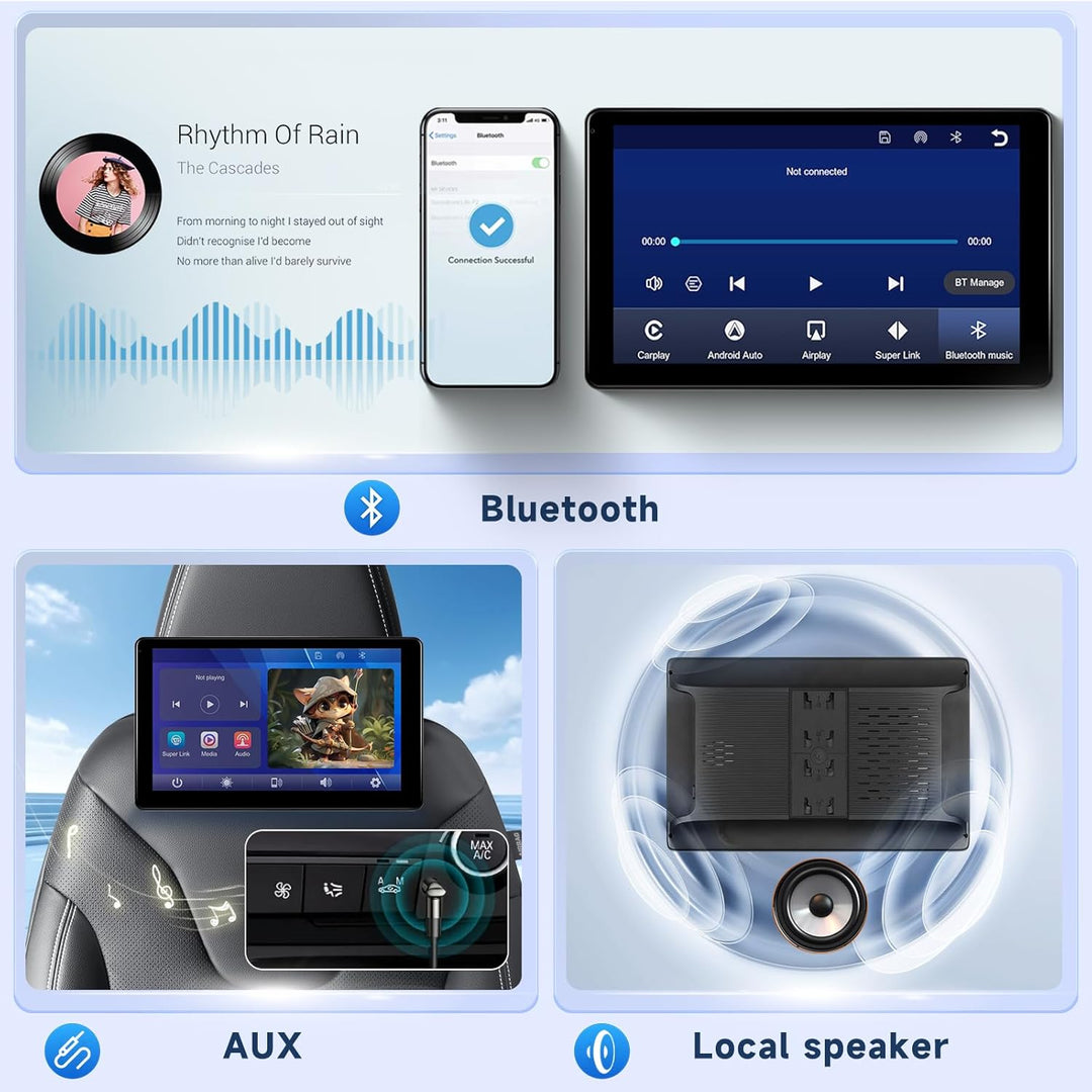 Hodozzy 10,1 Zoll Auto Kopfstützen Videoplayer, Auto-TV für die Rücksitze mit IPS-Touchscreen, Auto