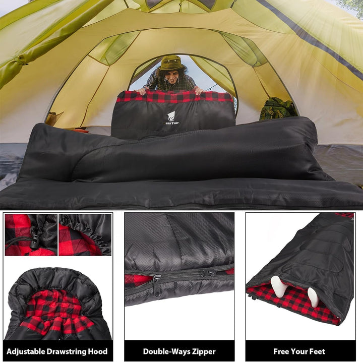 GEERTOP Schlafsack XXL 4 Jahreszeiten Flanell Campingschlafsack Übergrösse 220x100cm für Erwachsene