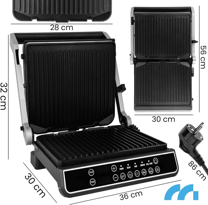 MalTec Kontaktgrill mit Auffangschale SM5000W-PRO Elektrogrill 2500W Panini Sandwichmaker, 3 Frittie