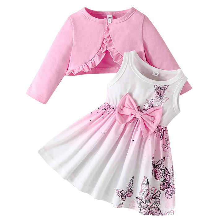 Kunyeah Baby Mädchen Kleid und Strickjacke Set Kleinkind Ruffle Shrug Mantel Schmetterling Print Roc