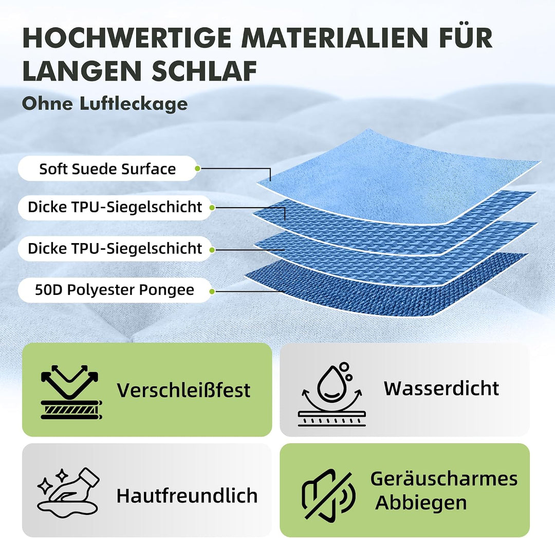 HiiPeak Isomatte – Suede Aufblasbare Camping matratze mit Integriertem Kopfkissen, Wasserdicht Luftm