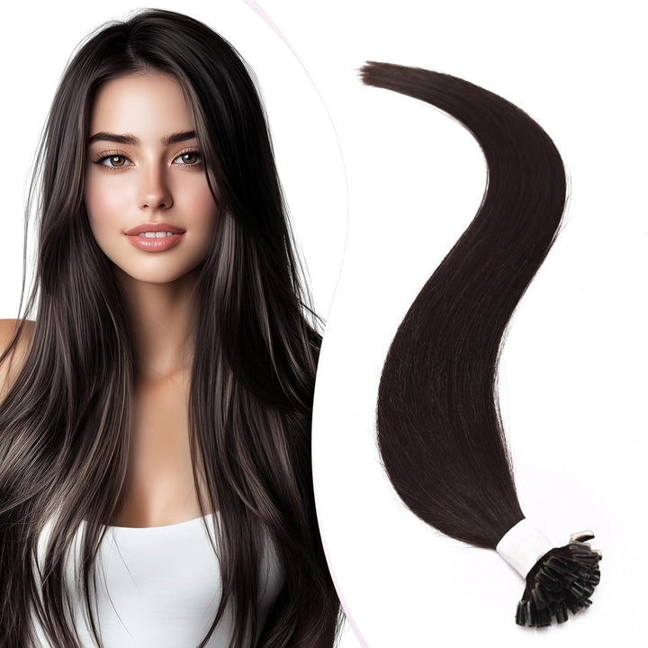 Elailite Bonding Extensions Echthaar Dunkelbraun 25 Strähnen 25g Haarverlängerung Glatt U Tip Kerati