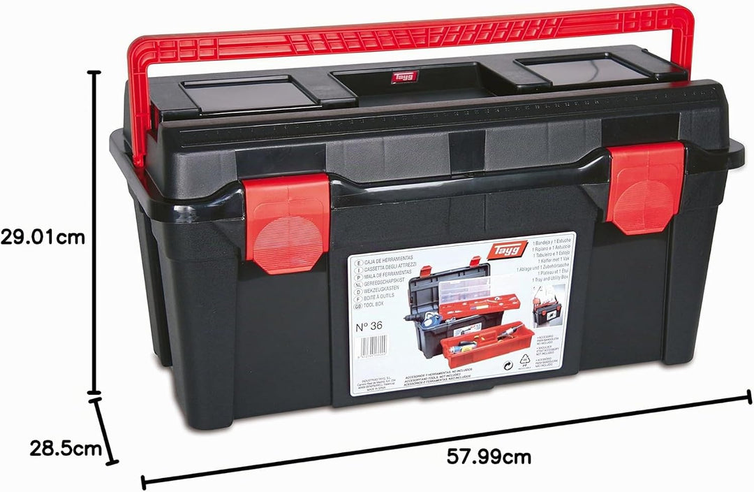 Tayg 136009 Werkzeugkasten aus Kunststoff Nr.36 Werkzeugkoffer No 36/580 x 285 x 290 mm/schwarz-rot