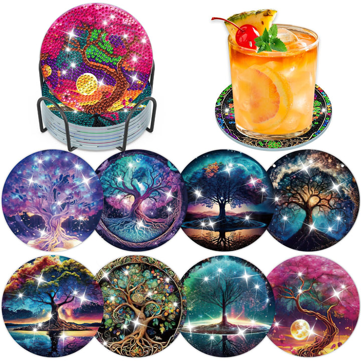8 STK Diamond Painting Untersetzer mit Halter, Diamond Painting Tree of Life, Diamant Painting Bilde