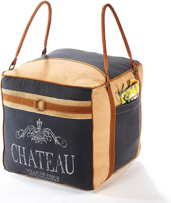Kobolo Sitzpouf eckig Pouf Sitzwüfel Hocker - Chateau - aus Canvas - mit Applikationen