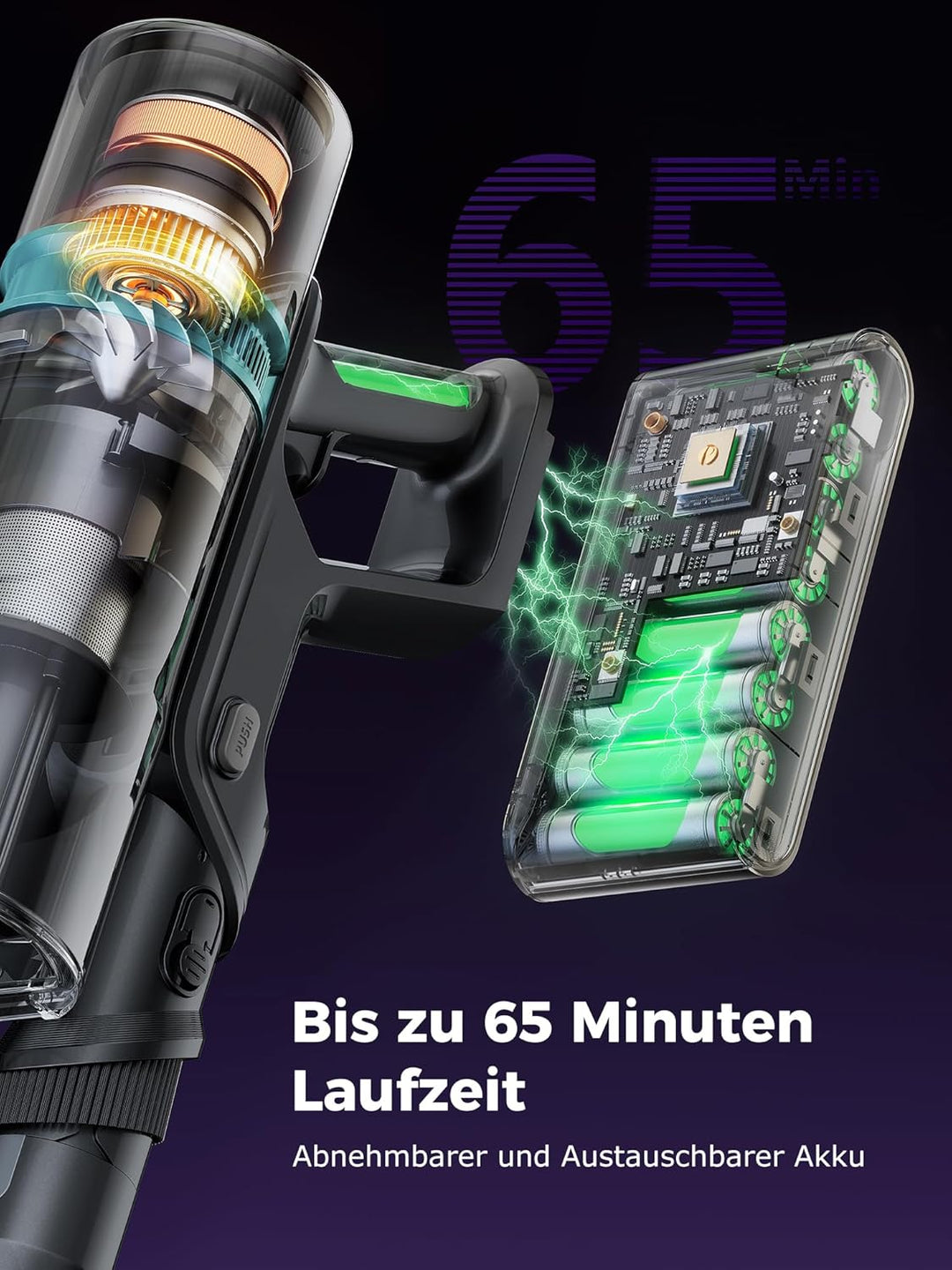 Proscenic P16 Akku Staubsauger Kabellos, 550W 50000pa 65Min mit Flexibles Biegegelenk, GreenEye-Tech