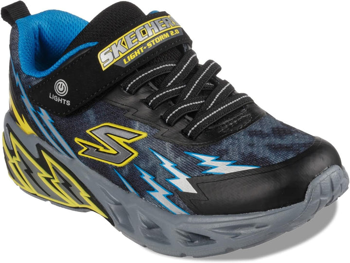 Skechers Jungen Light Storm 2.0 Sneaker 27 EU Black Textile Synthetic Blue Yellow Trim, 27 EU Black